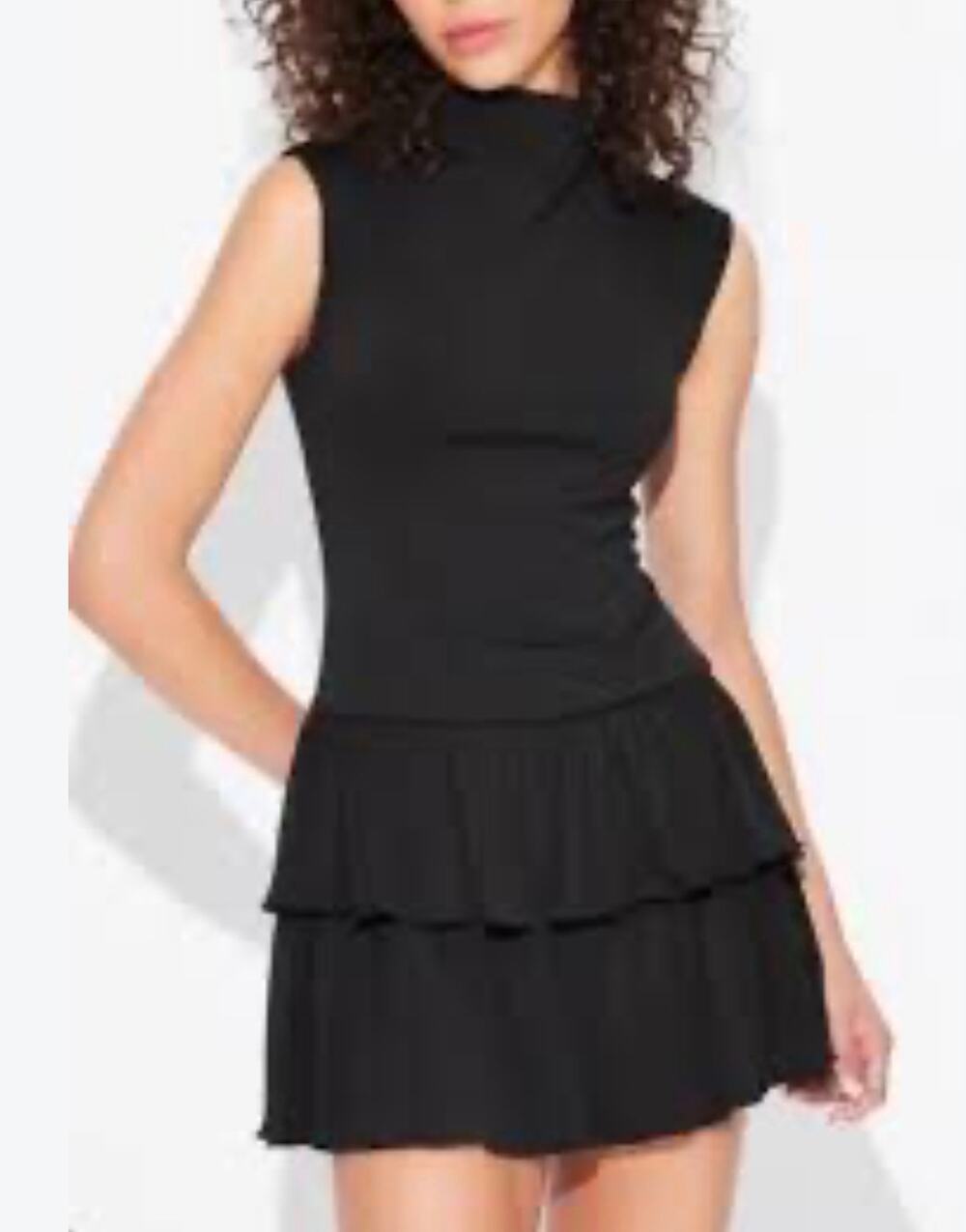 Wild Fable Black Mock Neck Tiered Ruffle Mini Dress Size Small NWOT